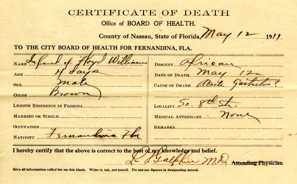 Williams, Infant of Floyd death certificates