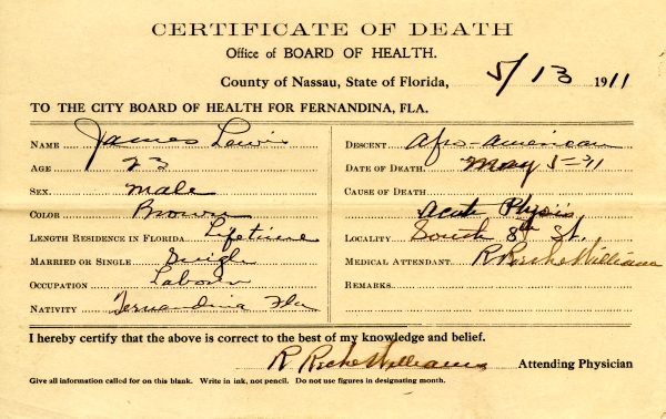 Lewis, James death certificates
