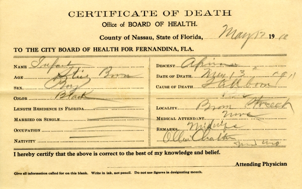 Infant death certificates
