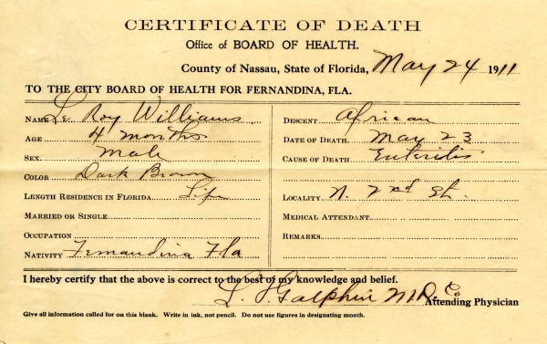 Williams, Le Roy death certificates