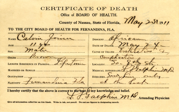 Joiner, Calvin death certificates