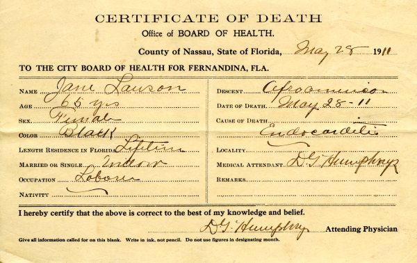 Lawson, Jane death certificates