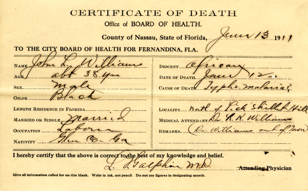 Williams, John L. death certificates