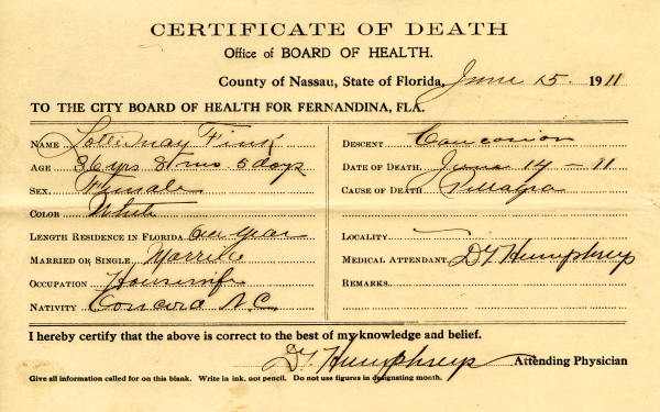 Fink, Lolliemay death certificates