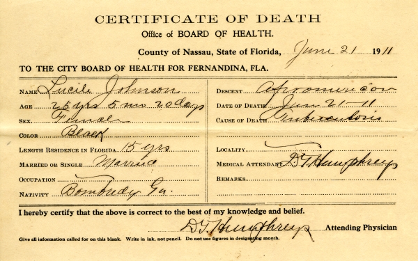 Johnson, Lucile death certificates
