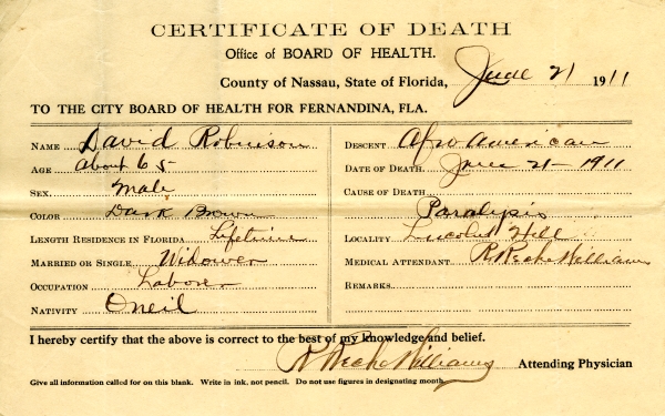 Robinson, David death certificates
