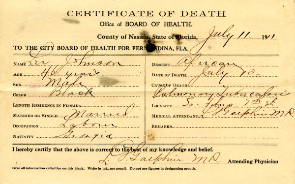 Johnson, Lee death certificates