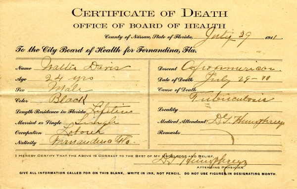 Davis, Walter death certificates