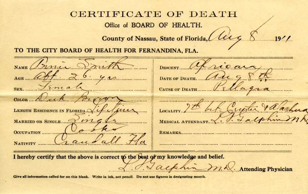Smith, Annie death certificates