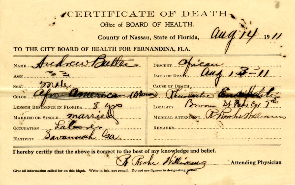 Butler, Andrew death certificates