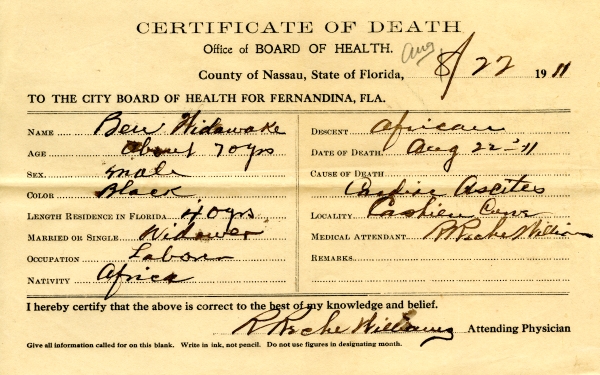 Hidawake, Ben death certificates