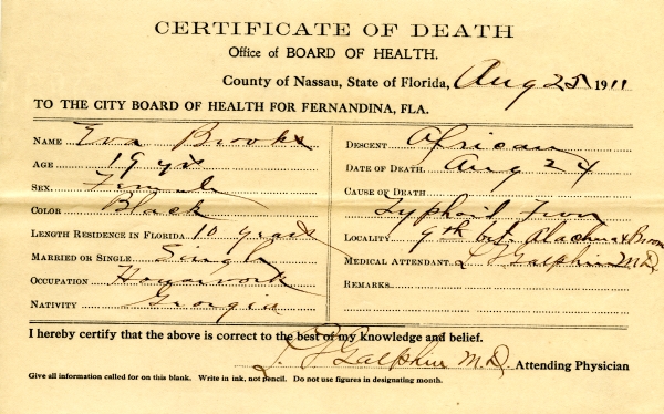 Brooks, Eva death certificates