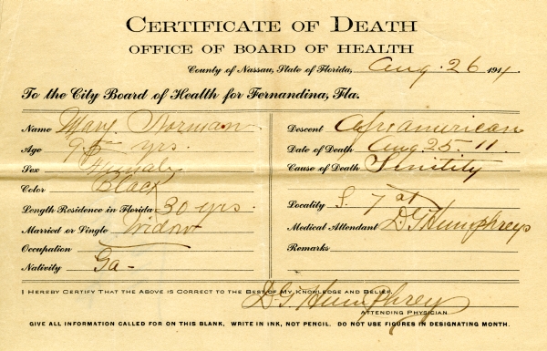 Norman, Mary death certificates