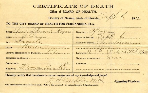 Rogers, Infant of Fannie death certificates