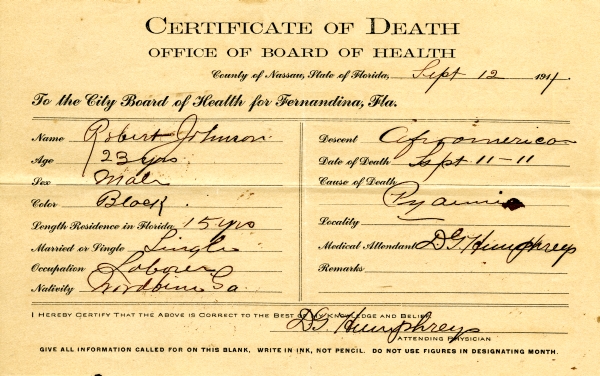 Johnson, Robert death certificates