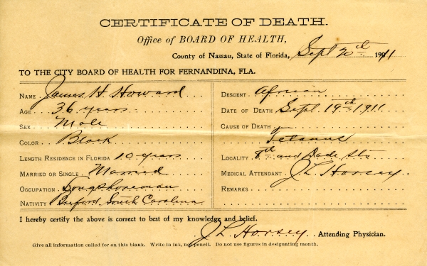 Howard, James H. death certificates