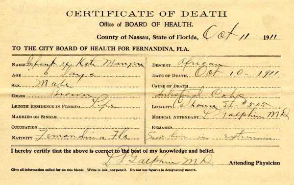 Mungen, Infant of Kate death certificates
