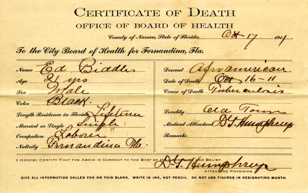 Biddle, Ed death certificates
