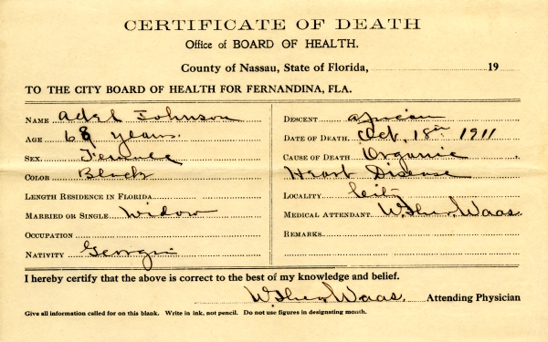 Johnson, Adel death certificates