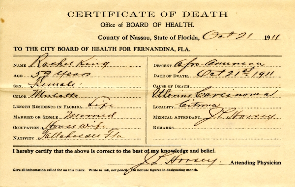 King, Rachel death certificates