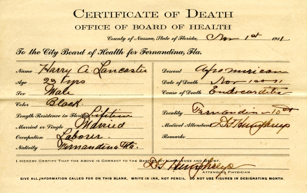 Lancaster, Harry A. death certificates