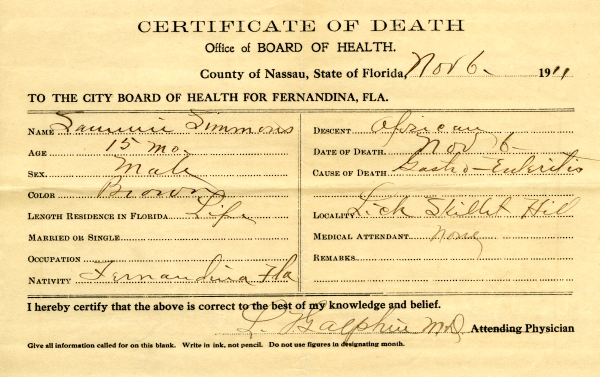Simmons, Sammie death certificates