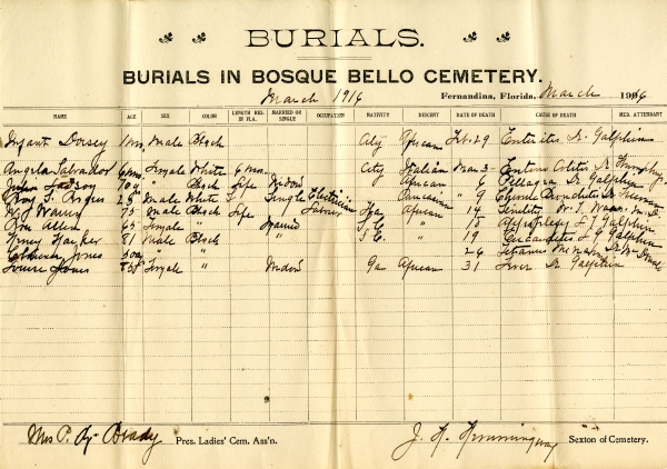 Ladson, Julia burial registers