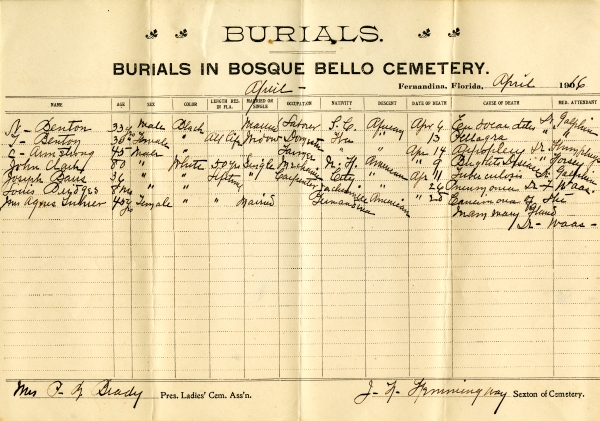 Benton, N. burial registers