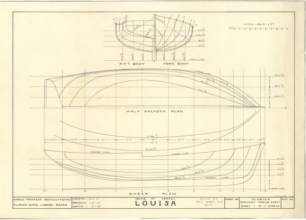 Technical Drawings of the Schooner Louisa, ca. 1938