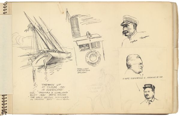 Sketches by Philip Ayer Sawyer of the Thomas A. Garland, S.S. Dorothy and Captains Thompson and George C. Warner, Sr.
