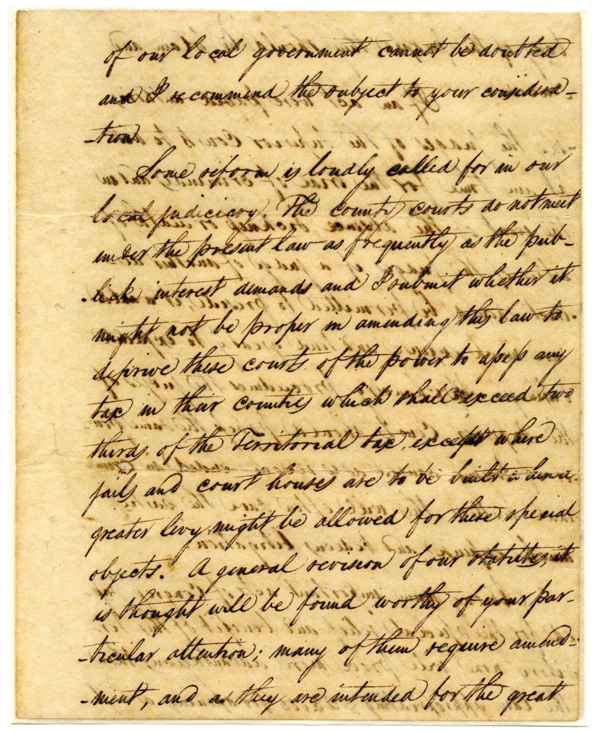 Fragment of Governor William Pope Duval's First Address to the Territorial Legislative Council in Tallahassee, 1824