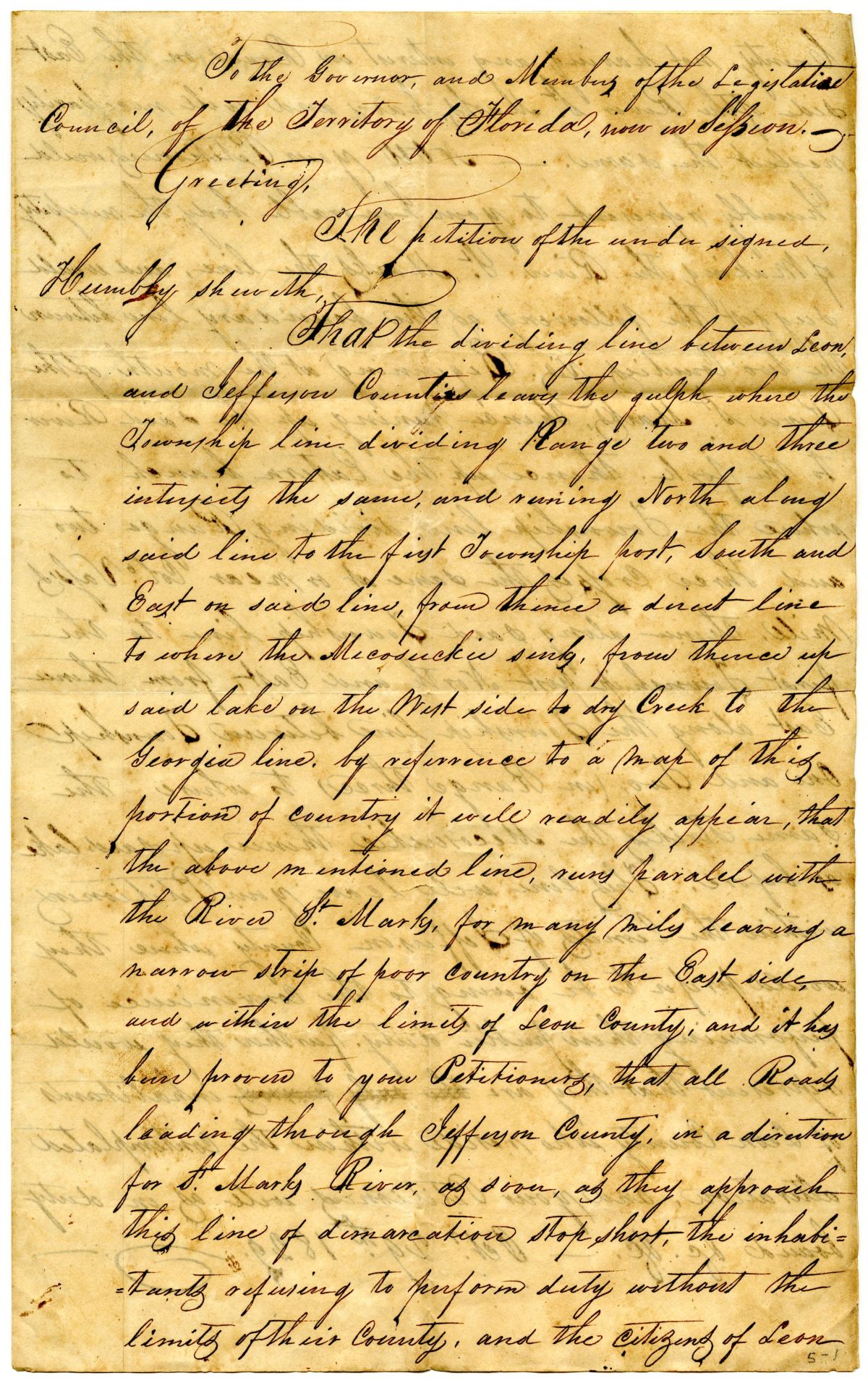 Petition of Citizens Suggesting a Change in the Boundary Between Leon and Jefferson Counties, 1829