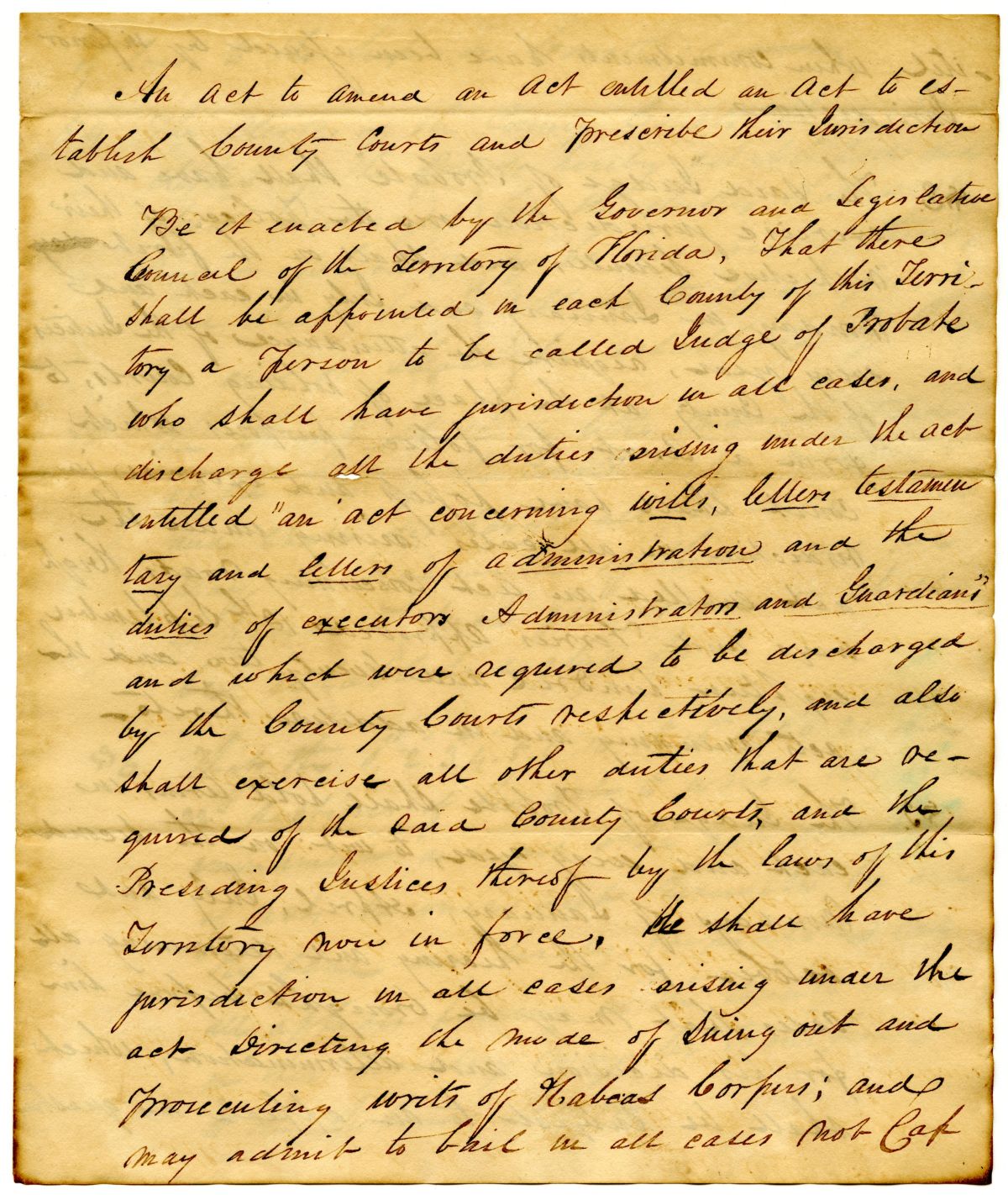 Draft of an Act to Amend an Act to Establish County Courts and Prescribe Their Jurisdiction, circa 1831