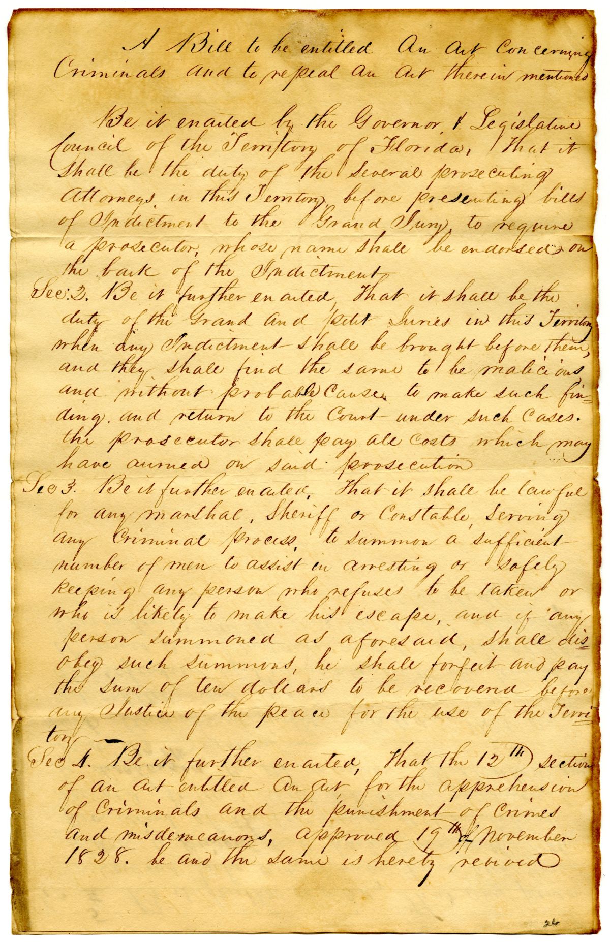 Draft of an Act Concerning Criminals and to Repeal an Act Therein Mentioned, 1831
