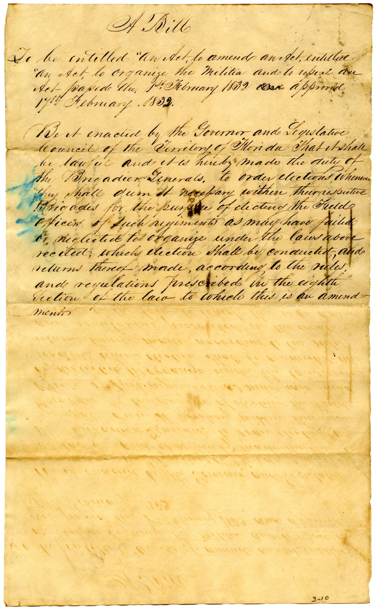 Florida Memory Draft Of An Act To Amend An Act Concerning The