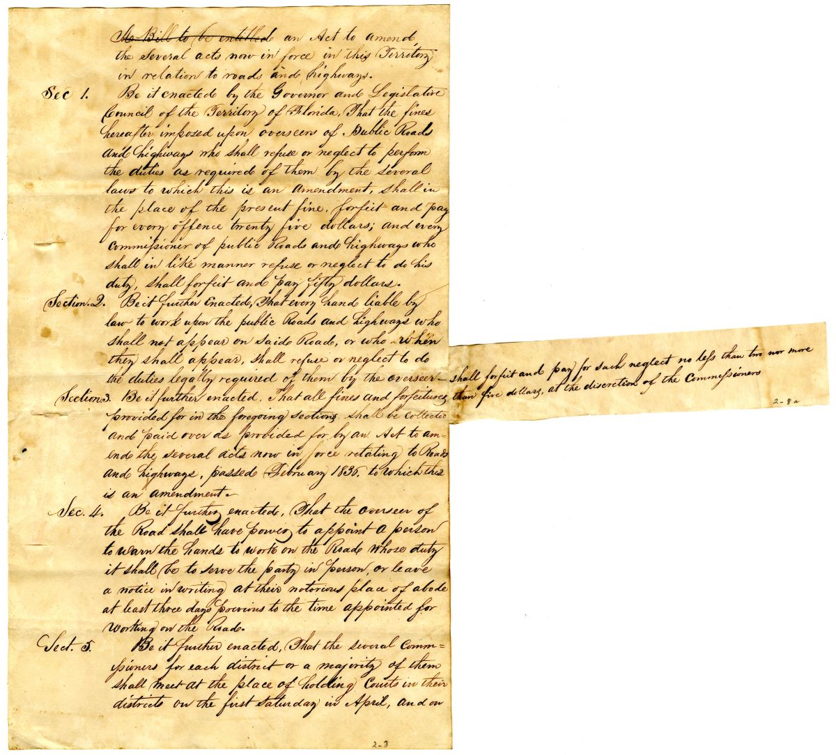 Draft of an Act to Amend Several Acts in Relation to Roads and Highways, 1837