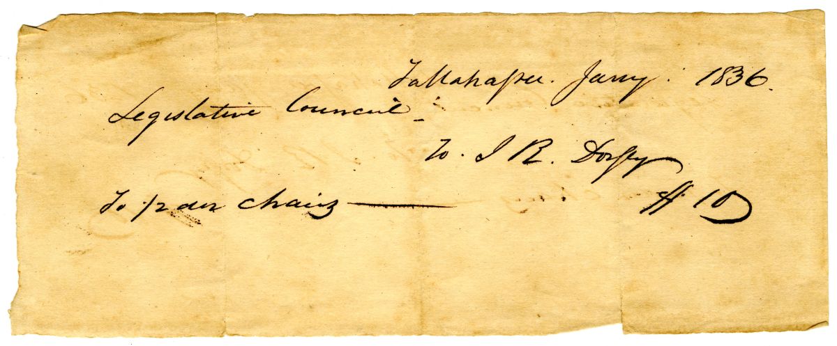 Account Showing Amount Owed to J. R. Dorsey by the Territorial Legislative Council for Six Chairs, 1836