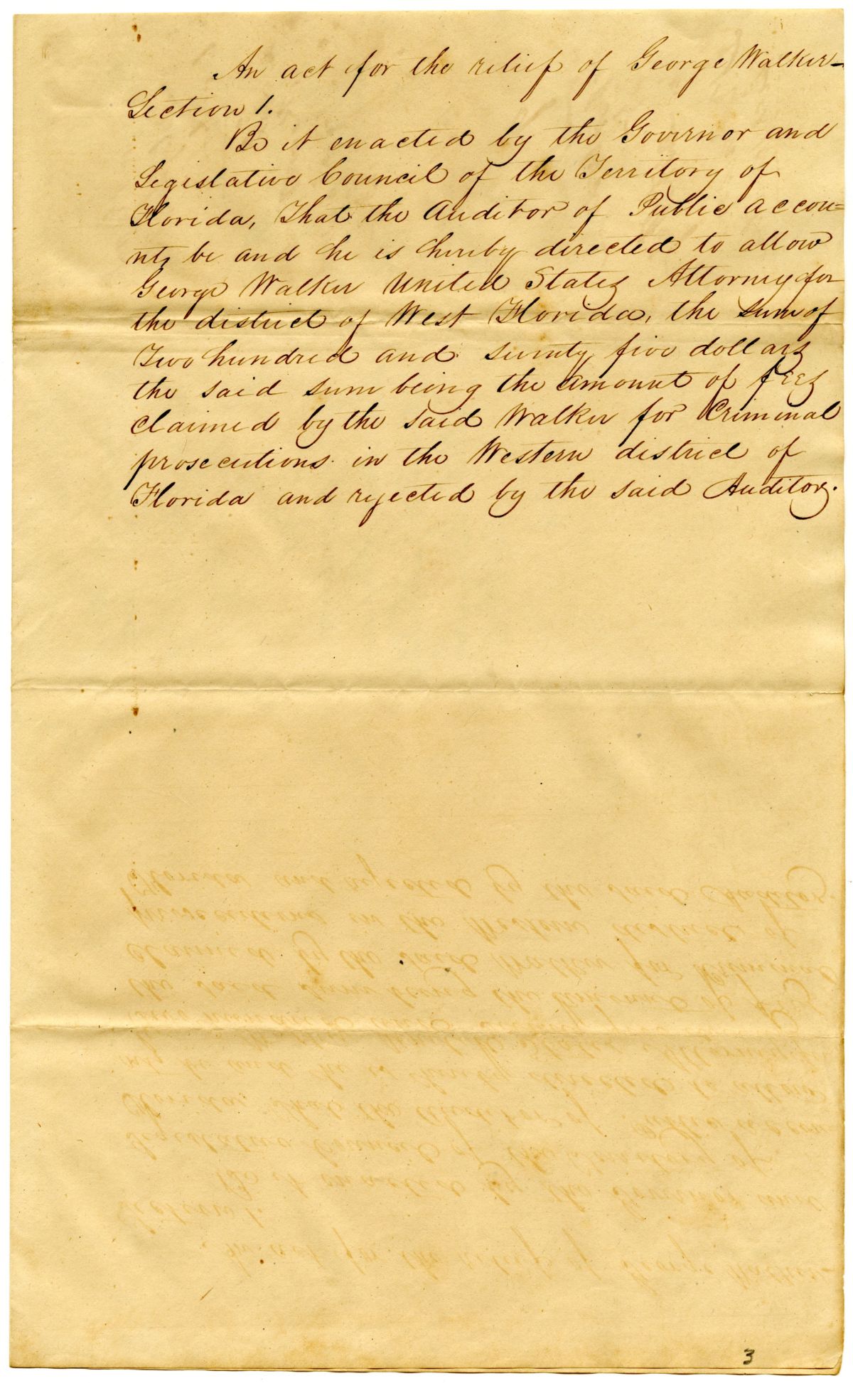 Draft of an Act for the Relief of George Walker, 1839