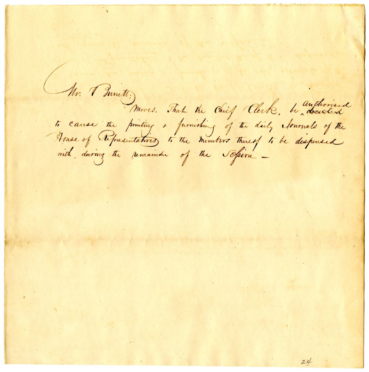 Motion to Authorize the Chief Clerk to Cause the Printing and Furnishing of the Daily Journals, 1839