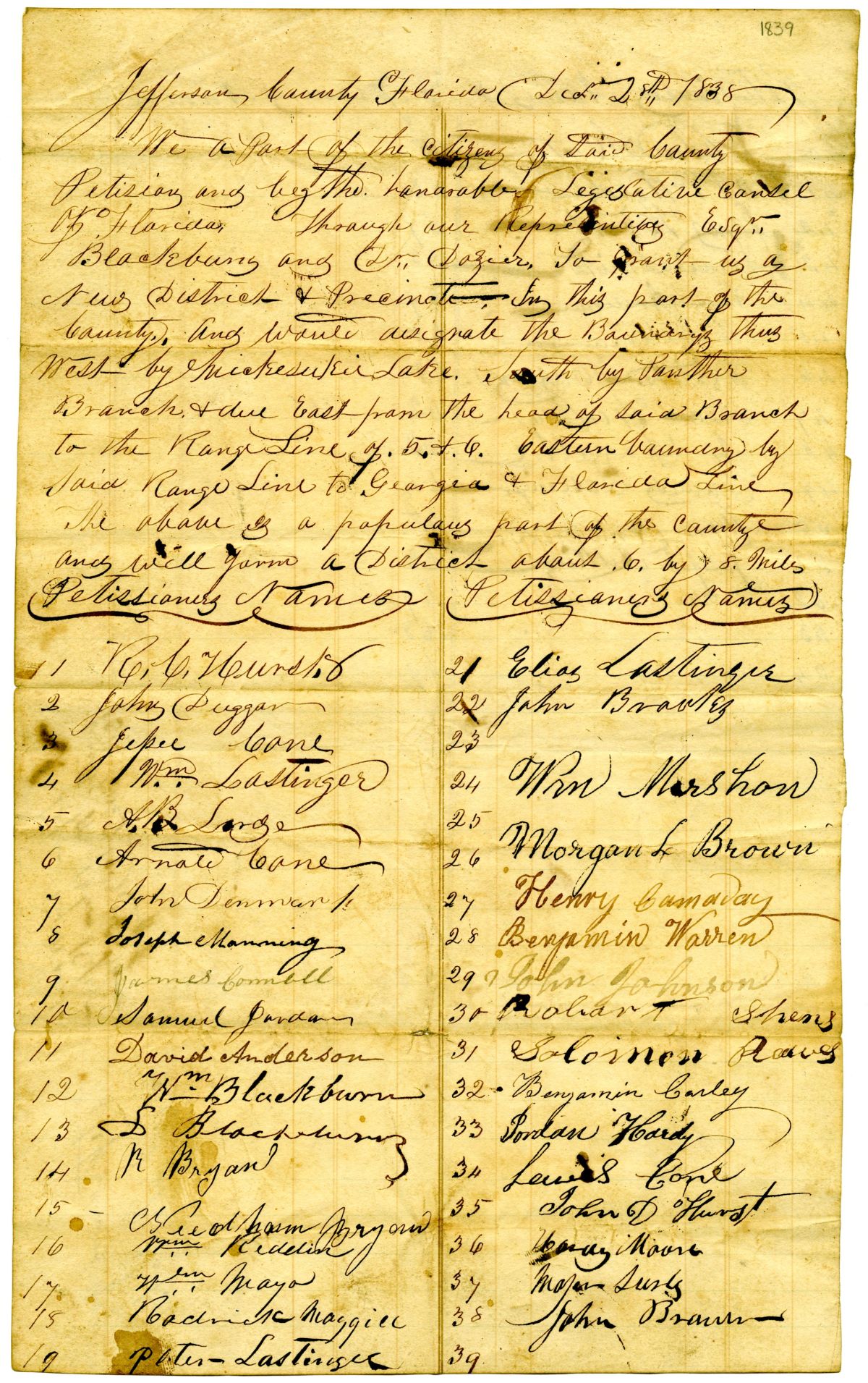 Petition of Citizens of Jefferson County Requesting a New District and Precinct, 1838