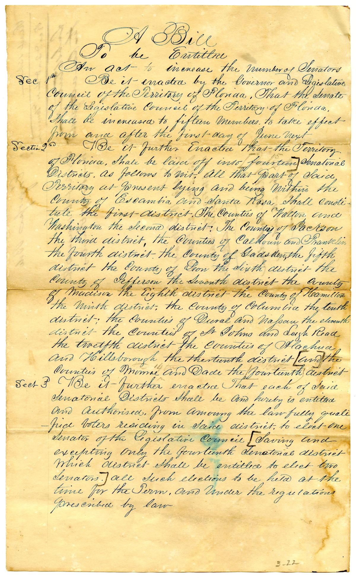 Draft of an Act to Increase the Number of Senators, 1842