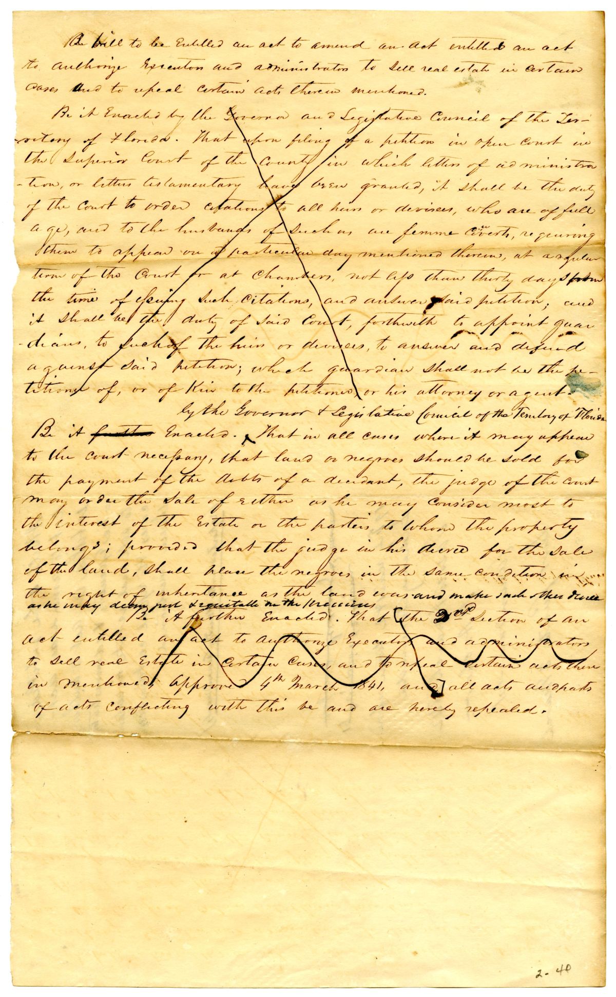 Draft of an Act to Amend an Act to Authorize Executors and Administrators to Sell Real Estate in Certain Cases, 1842