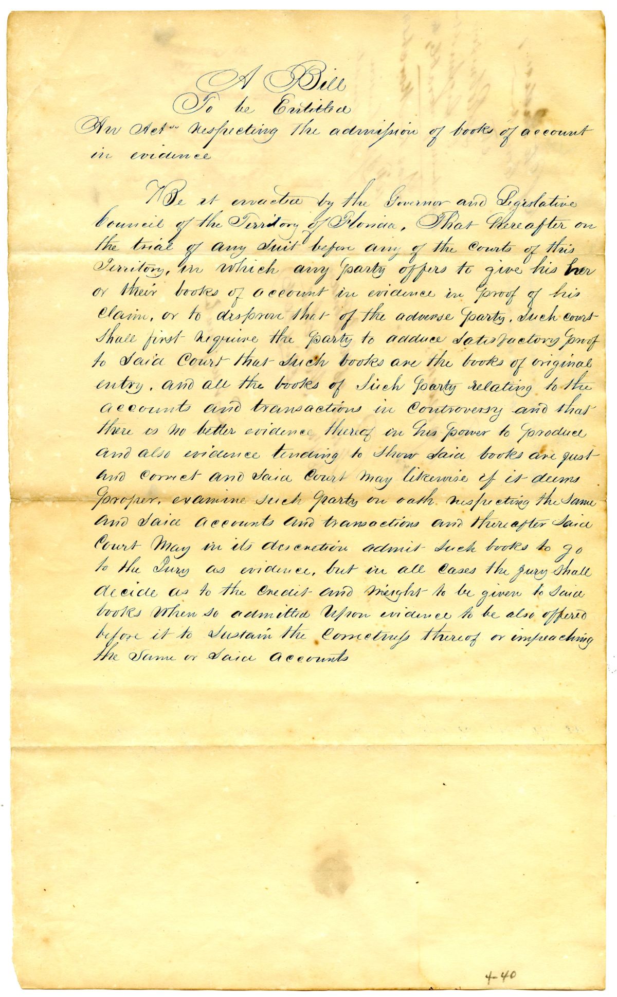 Draft of an Act Respecting the Admission of Books of Account in Evidence, 1842