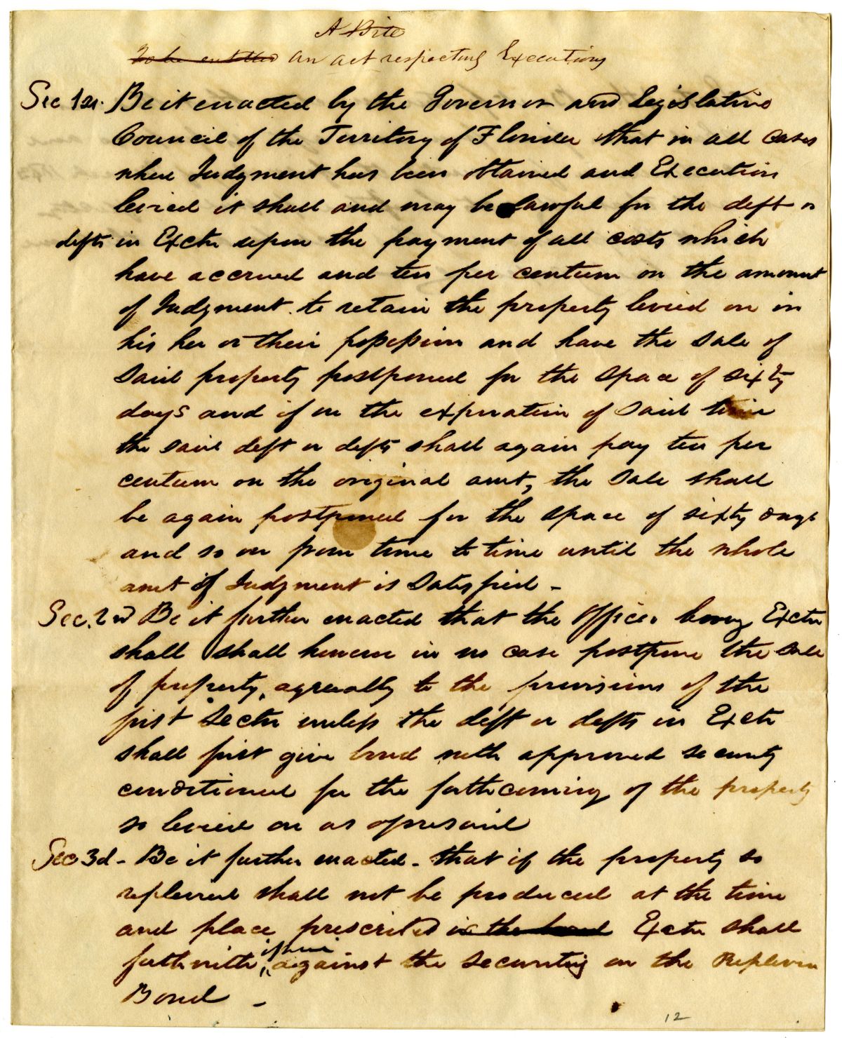 Draft of an Act Respecting Executions, 1842