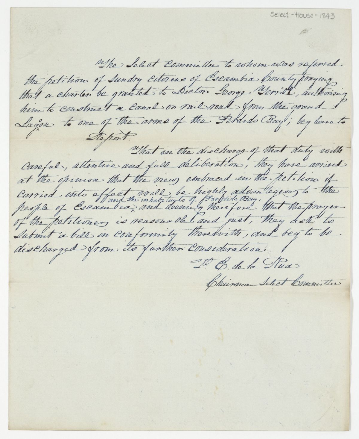 Report of the Select Committee to Whom Was Referred the Petition of Citizens of Escambia County, circa 1843