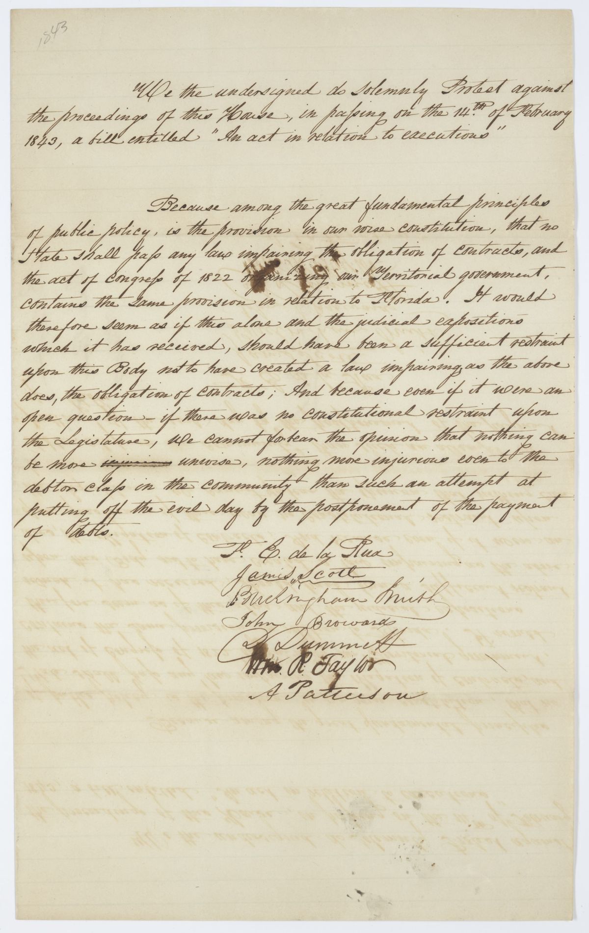 Two Petitions Protesting an Act in Relation to Executions, circa 1843