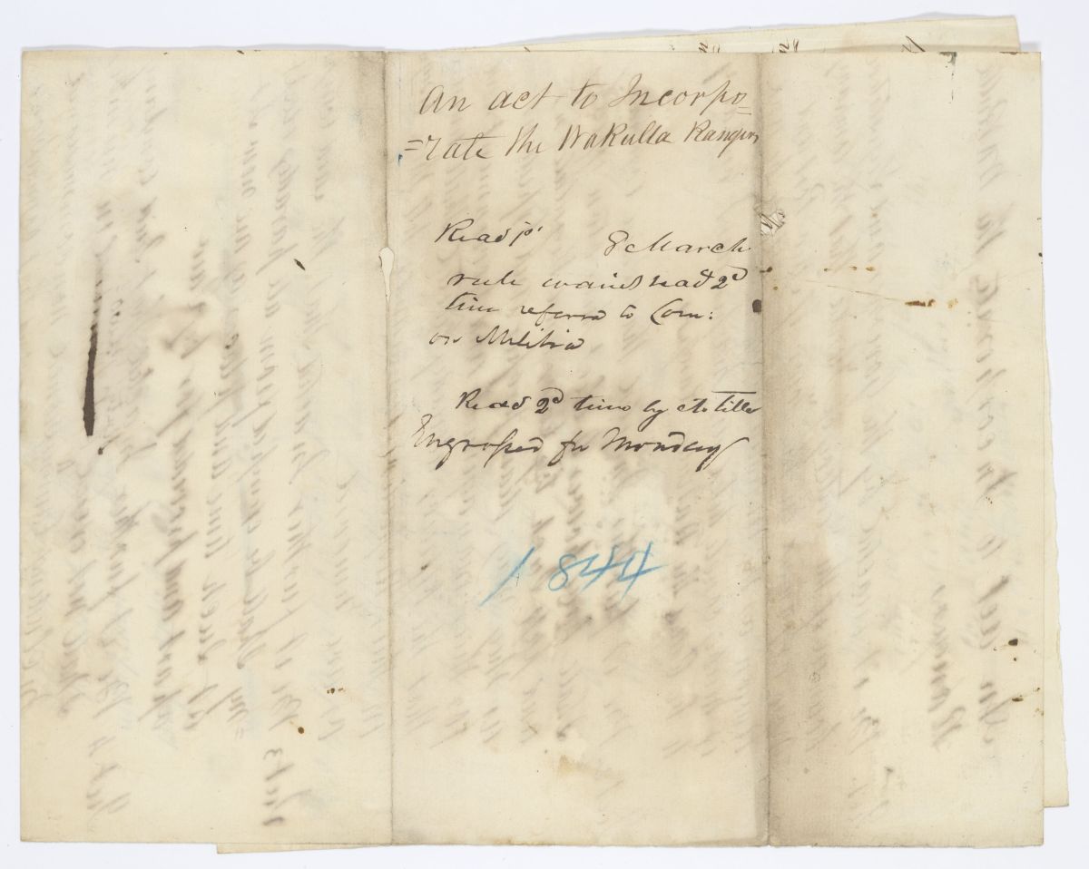 Draft of an Act to Incorporate the Wakulla Rangers, 1844