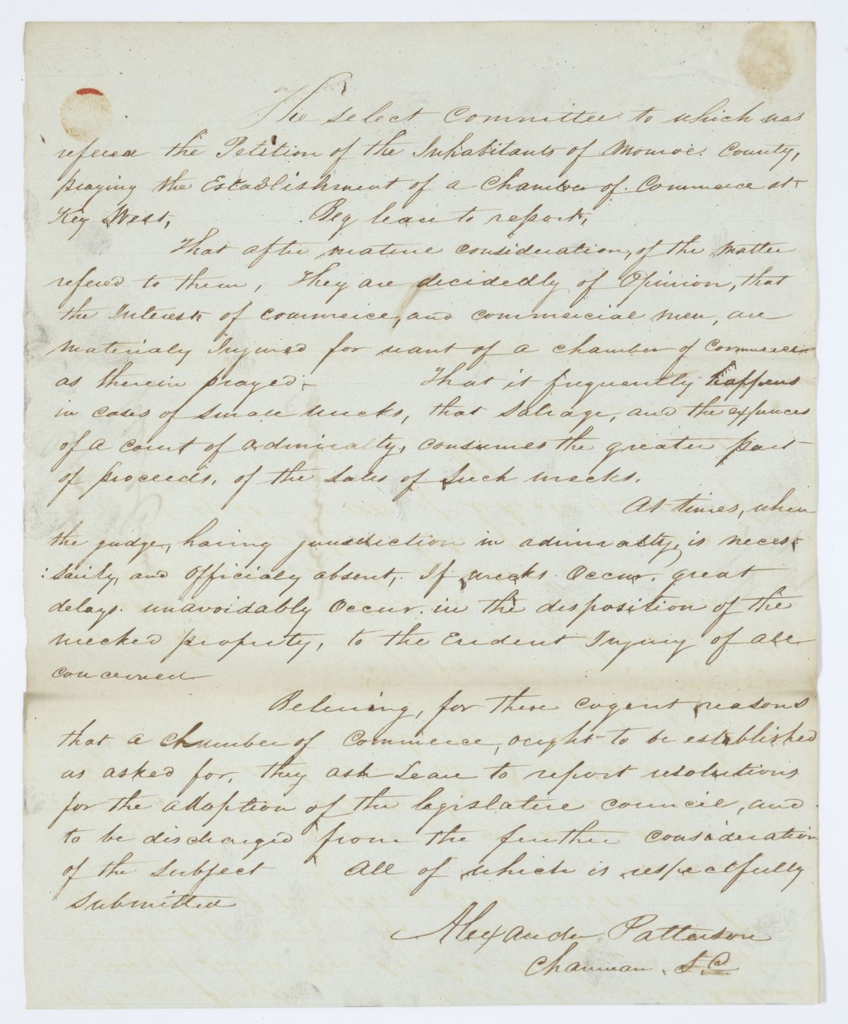 Report of the Select Committee to Whom Was Referred the Petition of Inhabitants of Monroe County, circa 1844