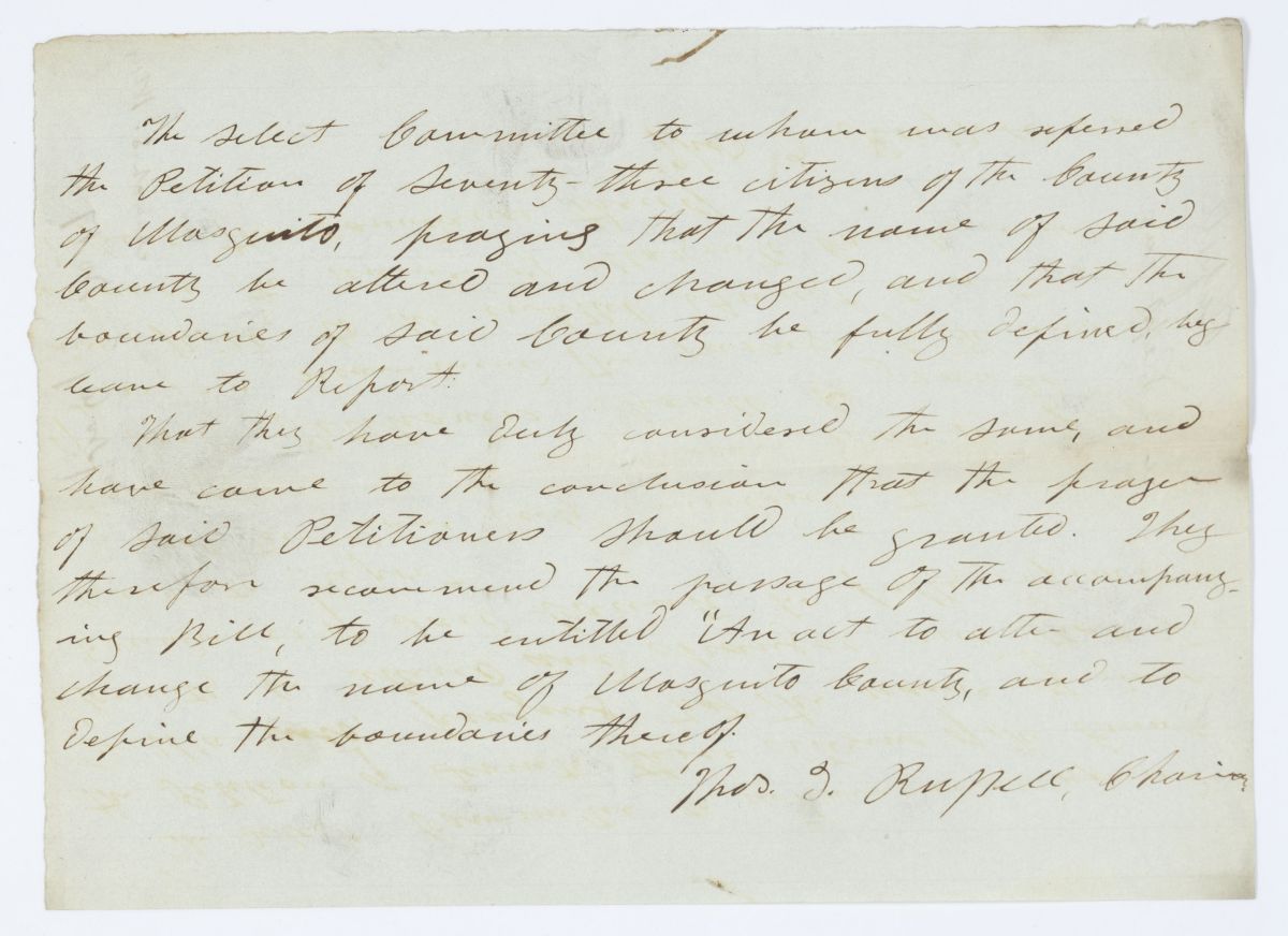 Report of the Select Committee to Whom Was Referred the Petition of Citizens of Mosquito County, 1844