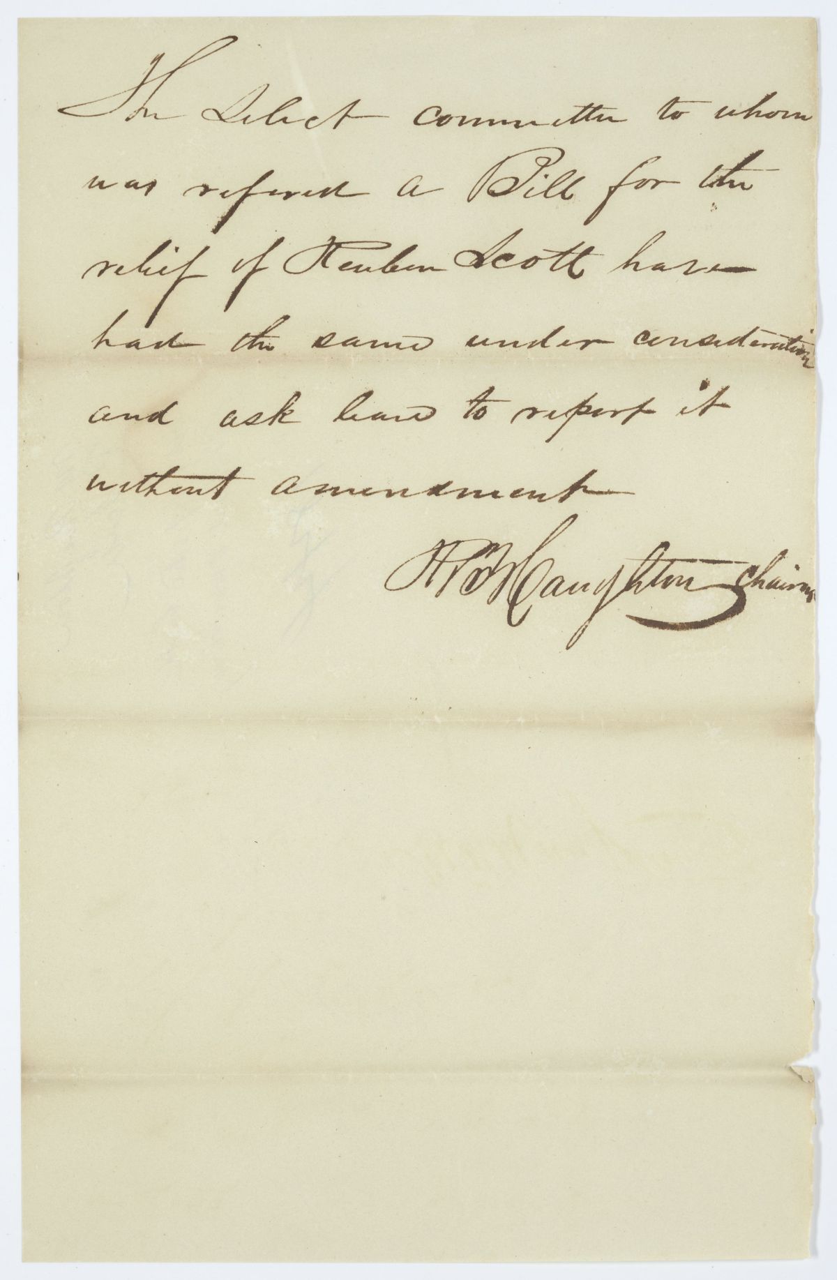 Report of the Select Committee to Whom Was Referred a Bill for the Relief of Reuben Scott, circa 1844